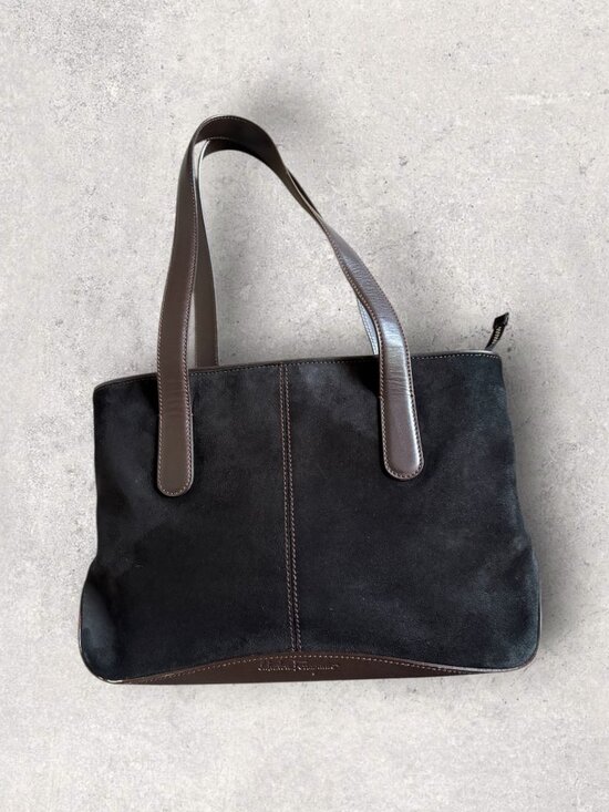 Salvatore Ferragamo Handbags - Ferragamo Vintage Suede Tote Dark Brown with Leather Trim
